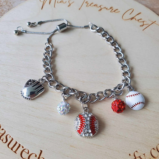 Adjustable Baseball Charm Bracelet